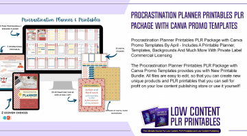 Procrastination Planner Printables PLR Package with Canva Promo Templates