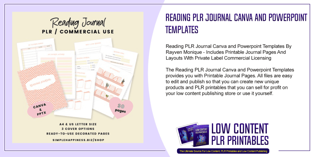 Reading PLR Journal Canva and Powerpoint Templates | PLR Journal