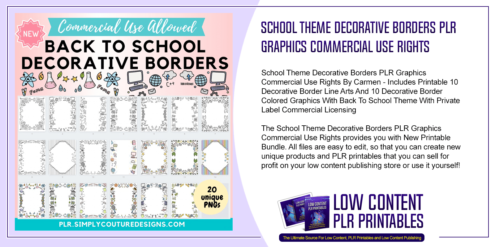 School Theme Decorative Borders PLR Graphics Commercial Use Rights
