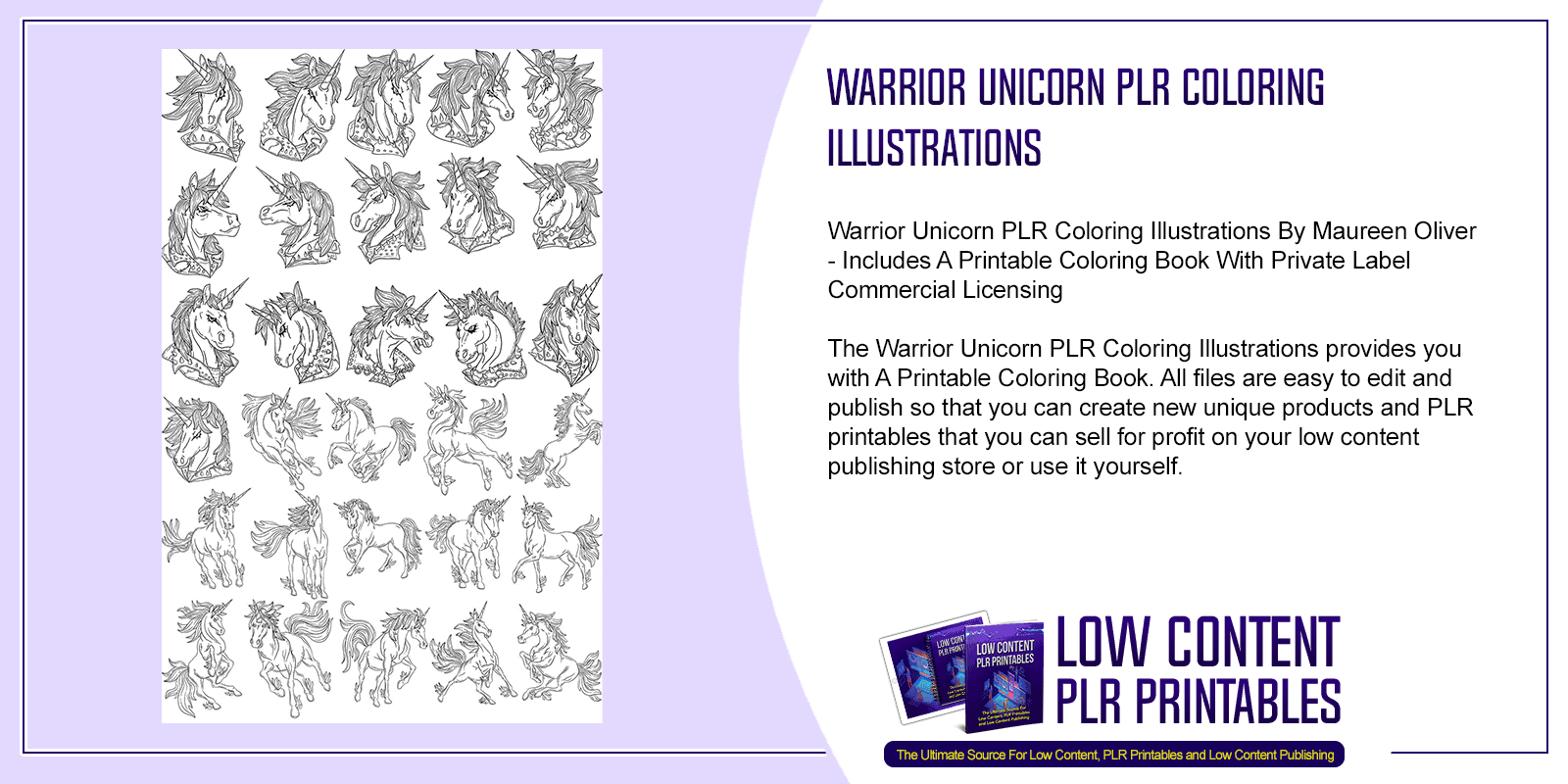 Warrior Unicorn PLR Coloring Illustrations
