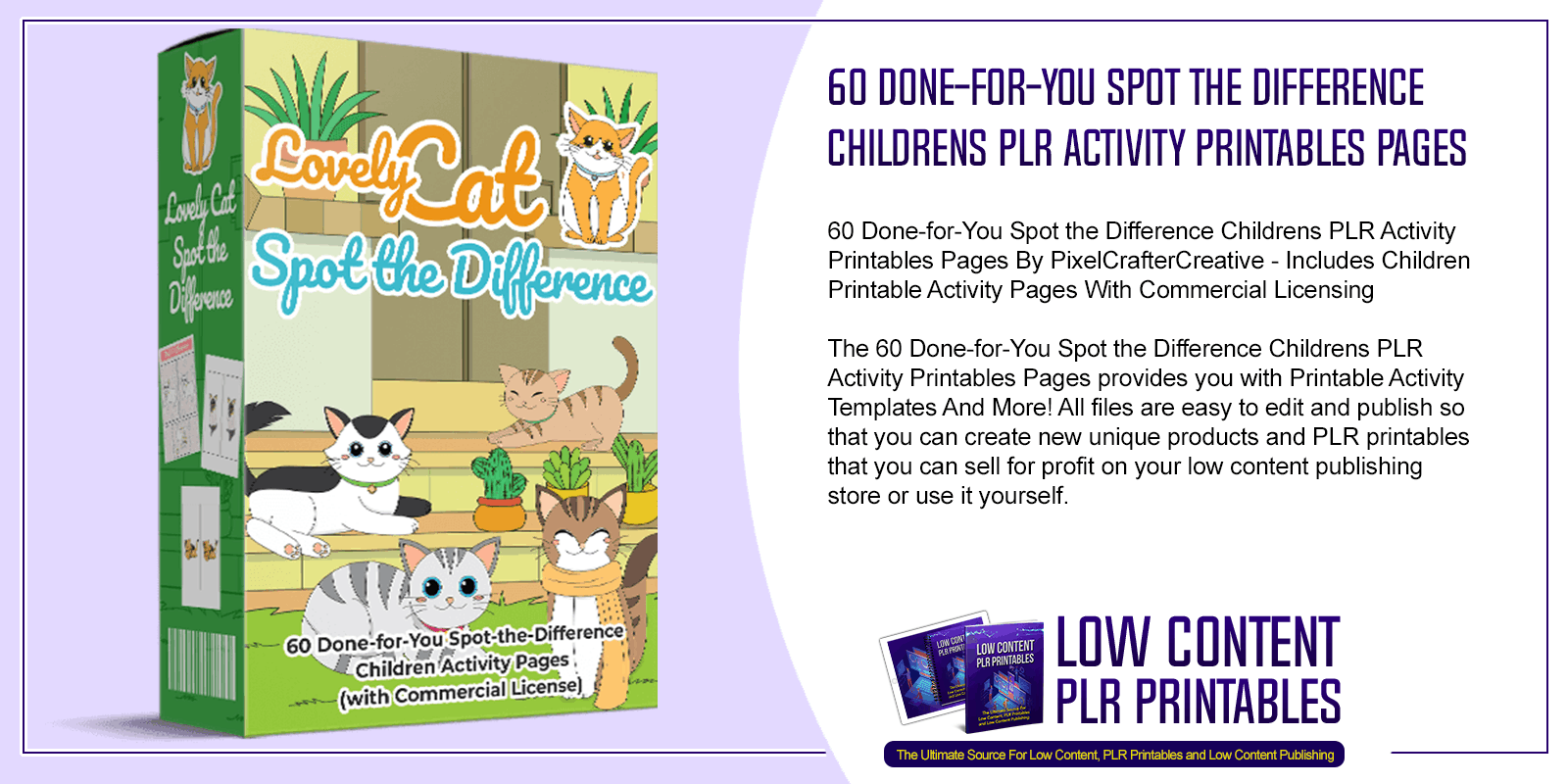 60 Done for You Spot the Difference Childrens PLR Activity Printables Pages