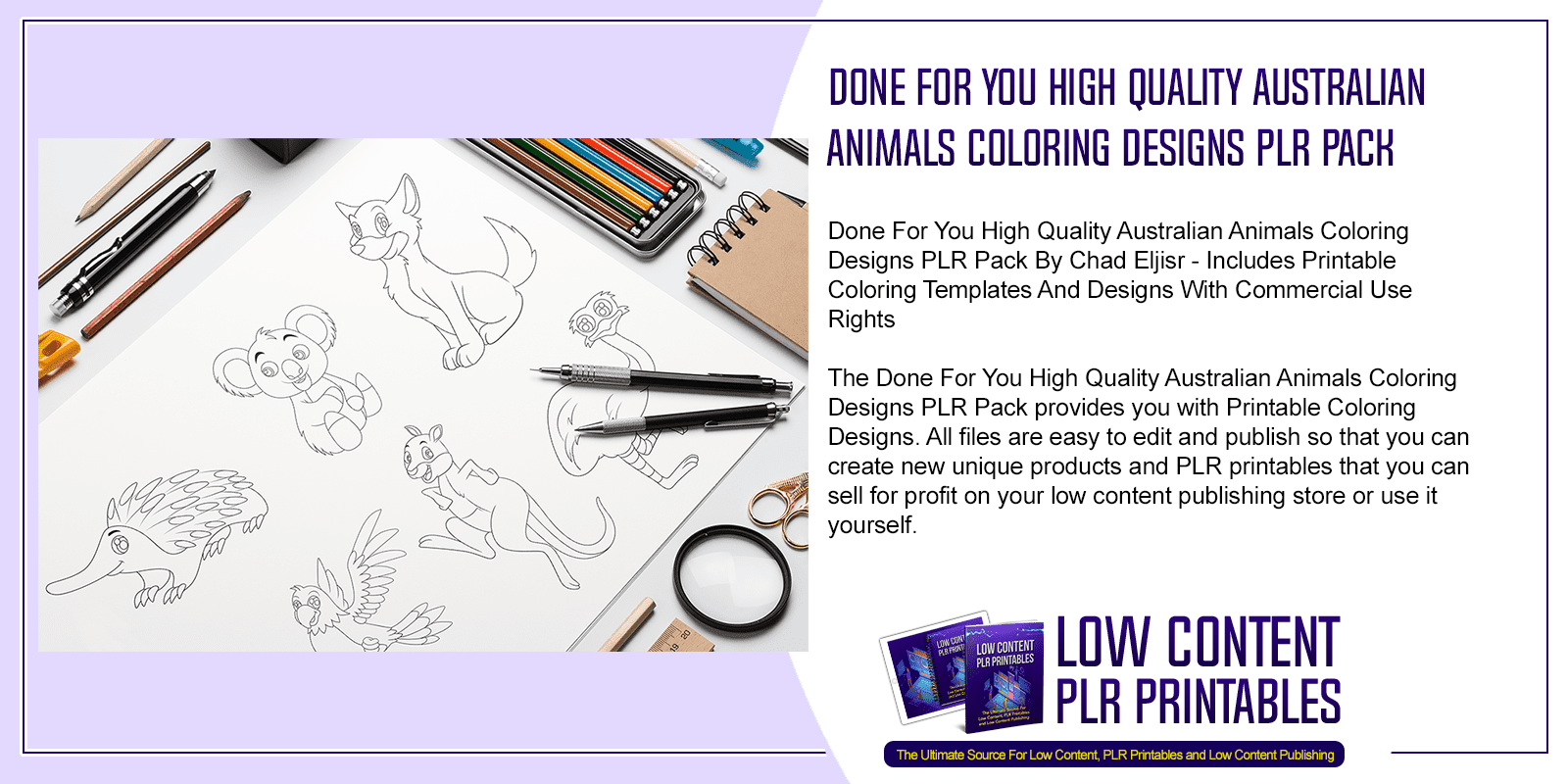 Done For You High Quality Australian Animals Coloring Designs PLR Pack