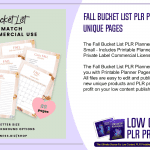 Fall Bucket List PLR Planner 20 Unique Pages