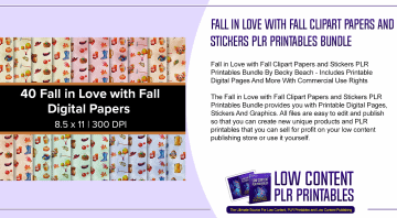 Fall in Love with Fall Clipart Papers and Stickers PLR Printables Bundle