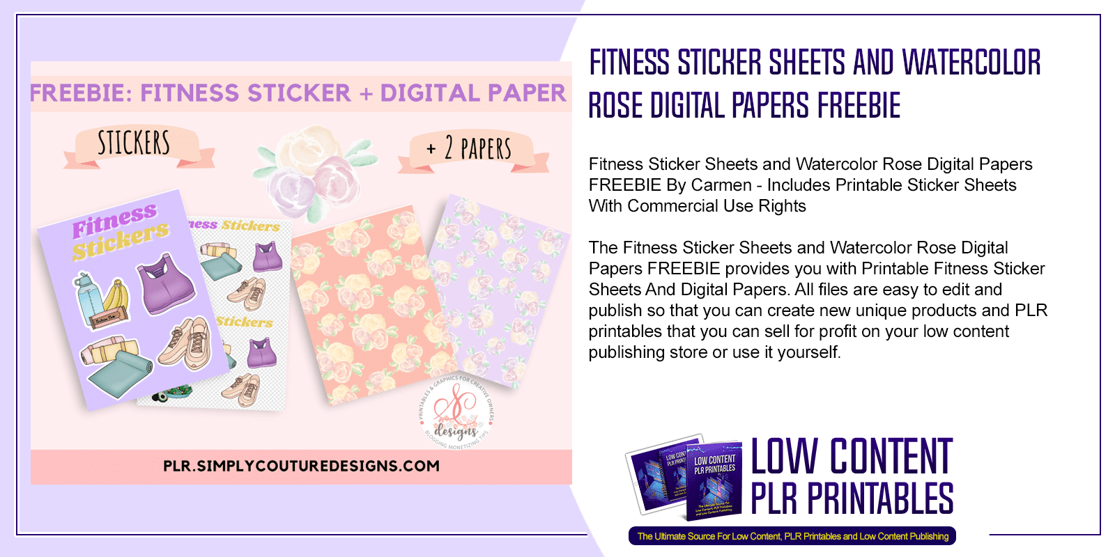 Fitness Sticker Sheets and Watercolor Rose Digital Papers FREEBIE