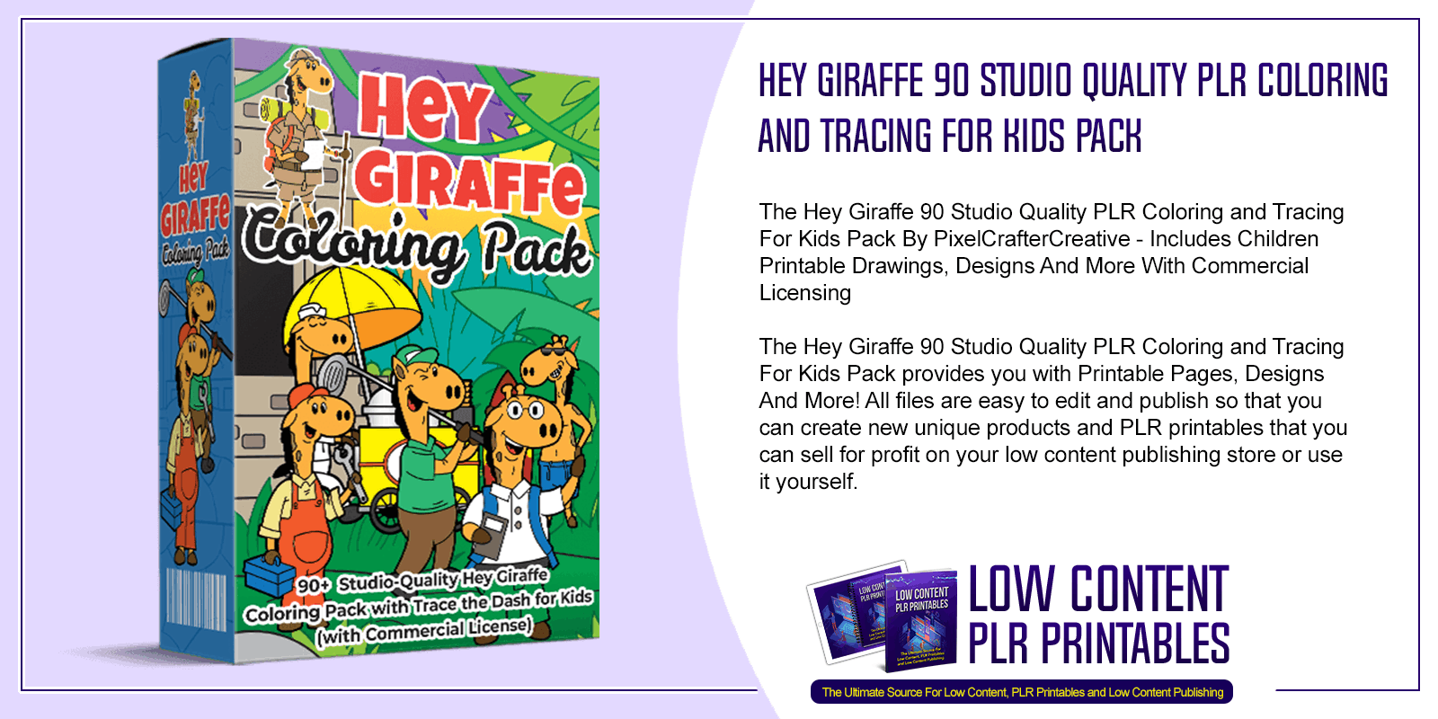 Hey Giraffe 90 Studio Quality PLR Coloring and Tracing For Kids Pack