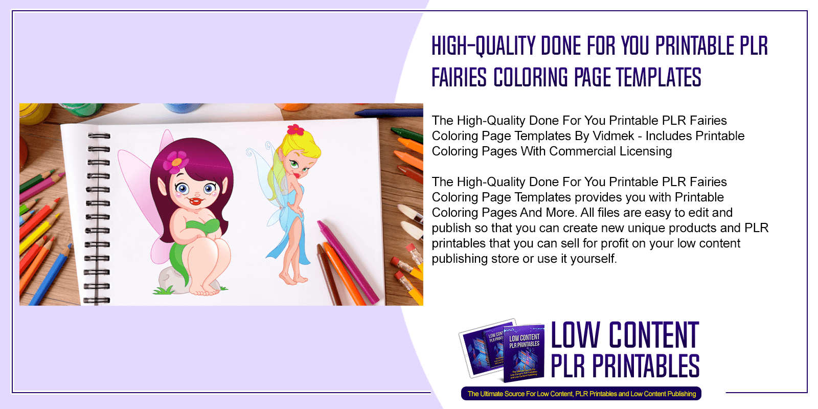 High Quality Done For You Printable PLR Fairies Coloring Page Templates
