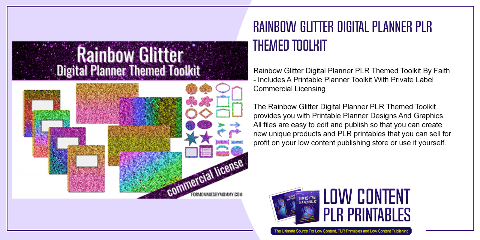 Rainbow Glitter Digital Planner PLR Themed Toolkit