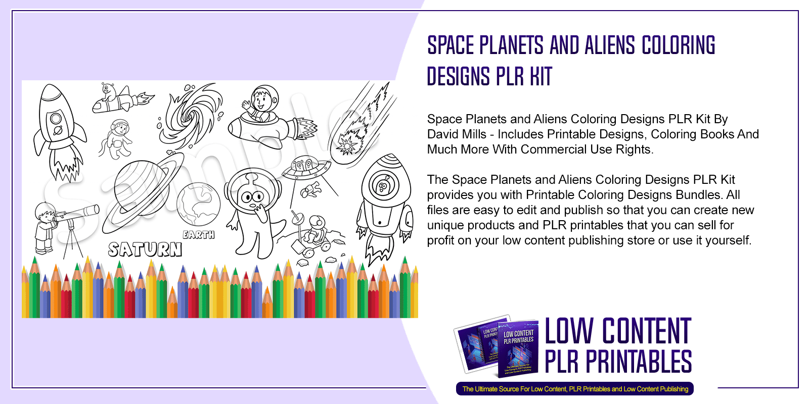 Space Planets and Aliens Coloring Designs PLR Kit
