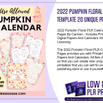 2022 Pumpkin Floral PLR Calendar Template 20 Unique Pages