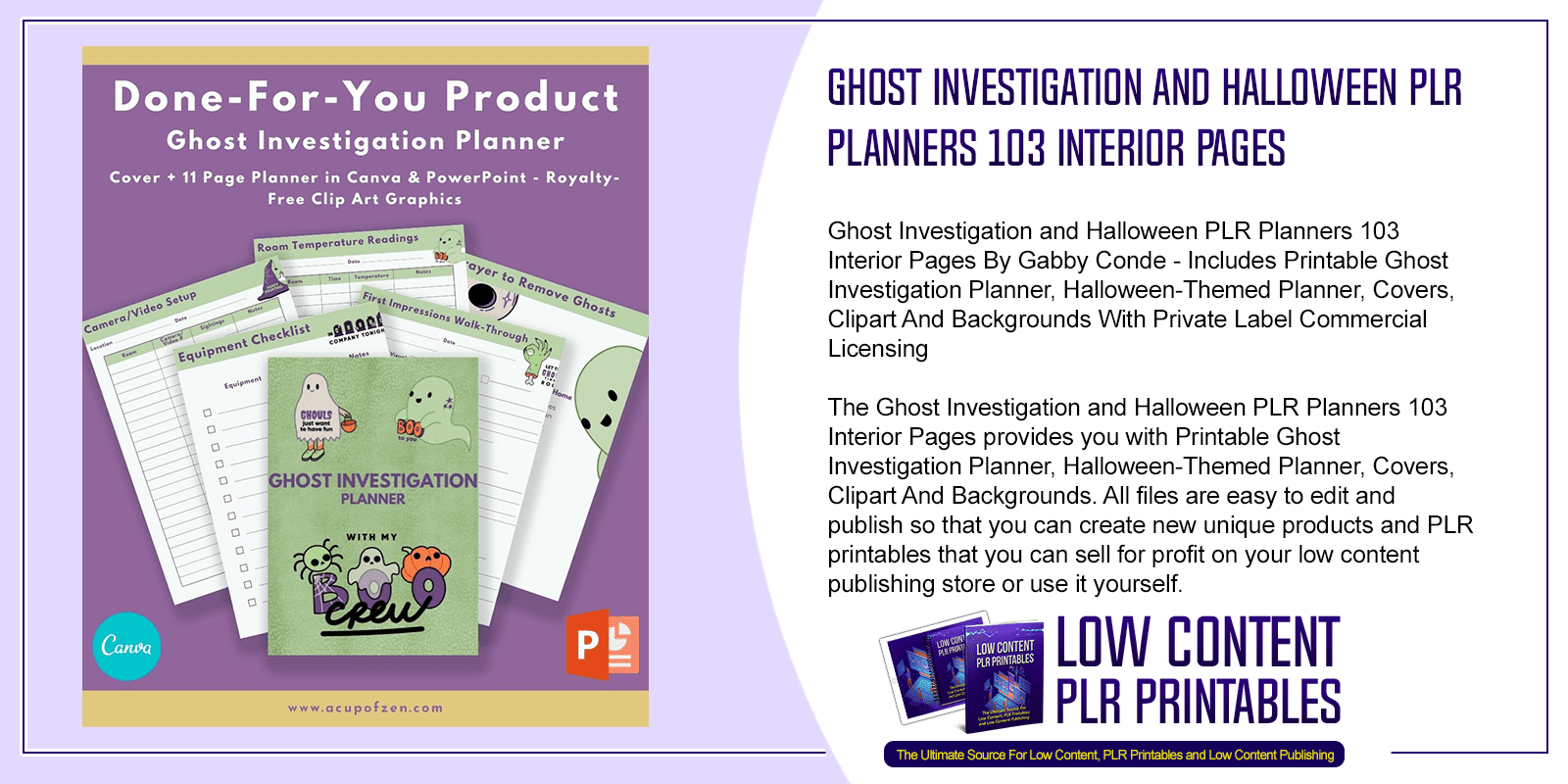Ghost Investigation and Halloween PLR Planners 103 Interior Pages