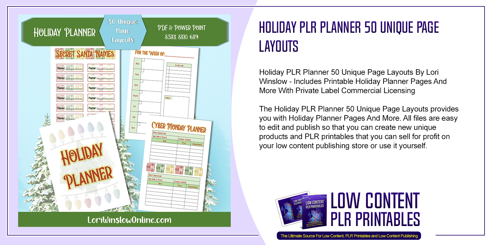 Holiday PLR Planner 50 Unique Page Layouts