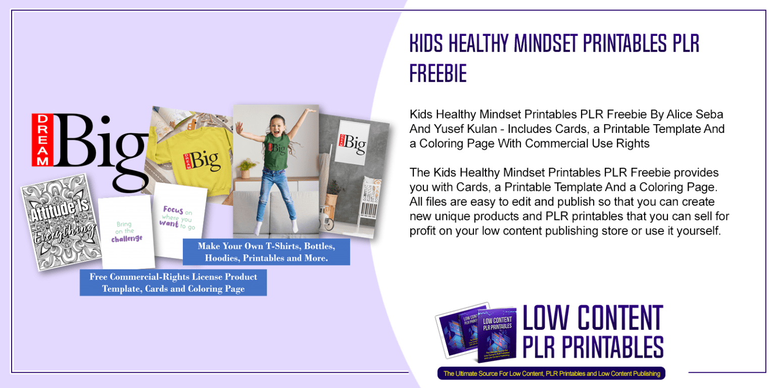 Kids Healthy Mindset Printables PLR Freebie | Free PLR Printables Pack