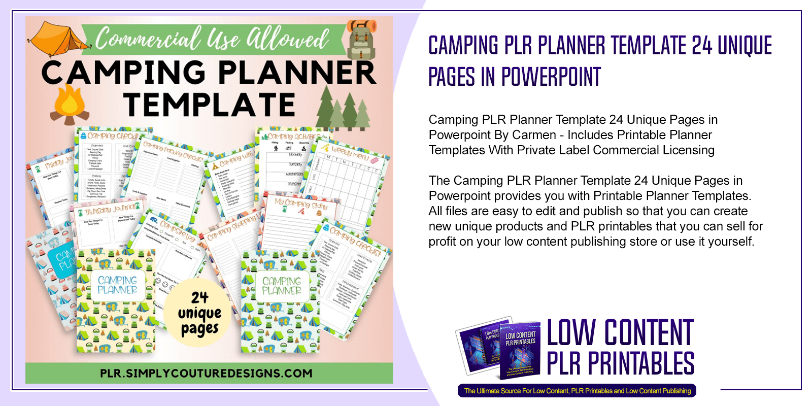 Camping PLR Planner Template 24 Unique Pages in Powerpoint
