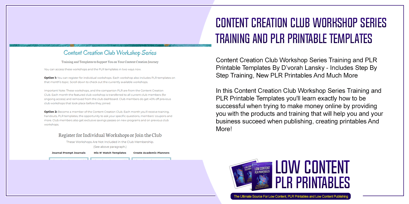 Content Creation Club Workshop Series Training and PLR Printable Templates