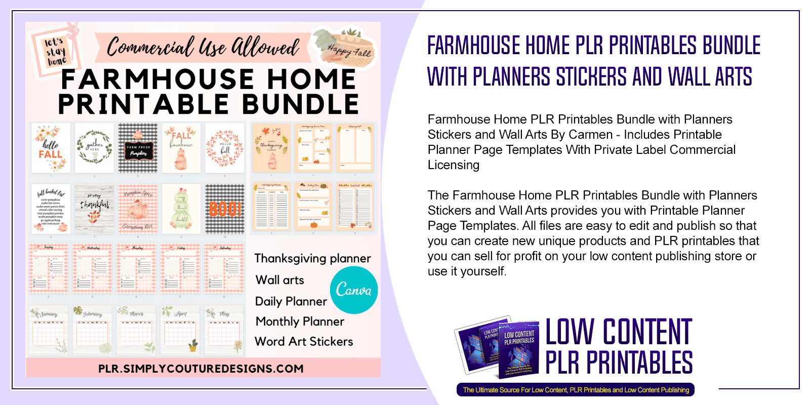 Farmhouse Home PLR Printables Bundle with Planners Stickers and Wall Arts