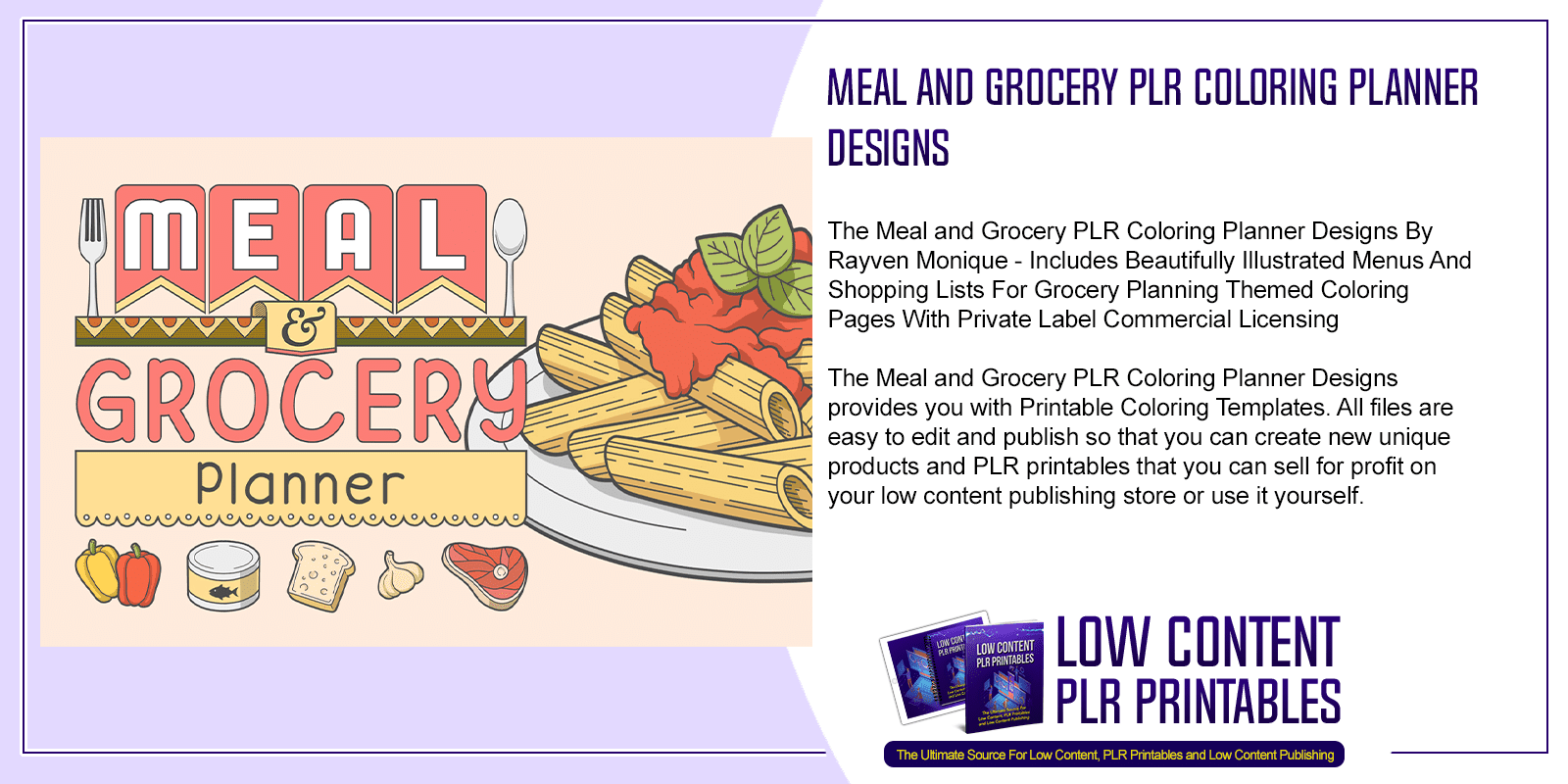 Meal and Grocery PLR Coloring Planner Designs