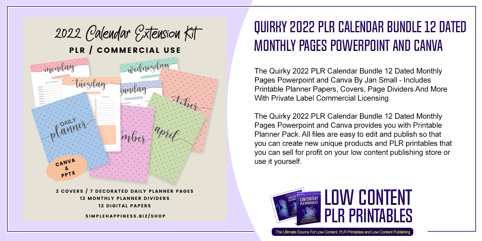Quirky 2022 PLR Calendar Bundle 12 Dated Monthly Pages Powerpoint and Canva