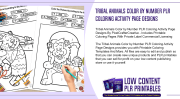 Tribal Animals Color by Number PLR Coloring Activity Page Designs