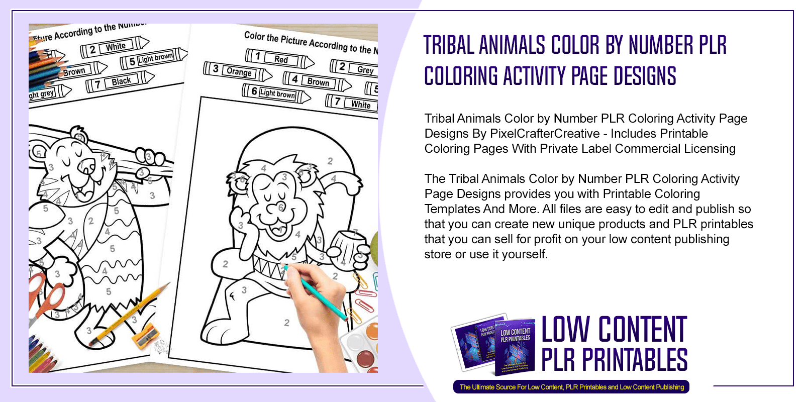 Tribal Animals Color by Number PLR Coloring Activity Page Designs