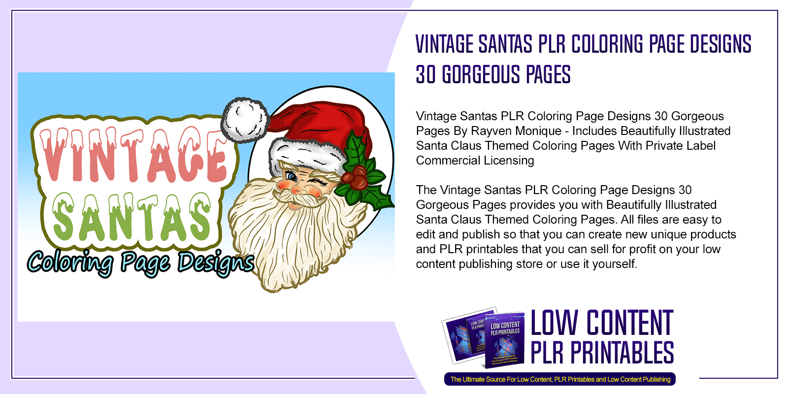 Vintage Santas PLR Coloring Page Designs 30 Gorgeous Pages