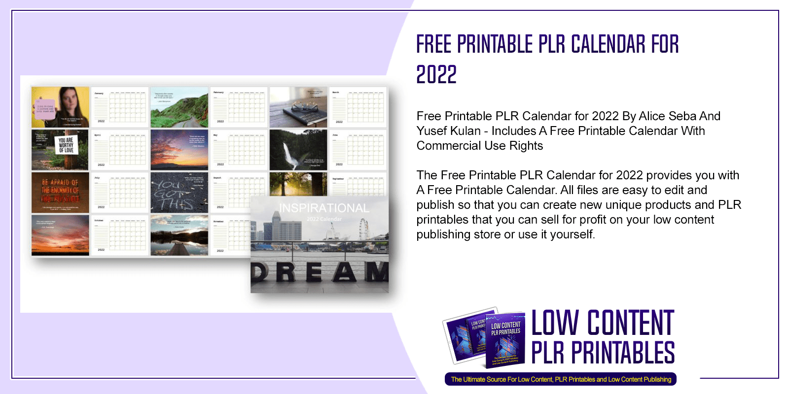 Free Printable PLR Calendar for 2022