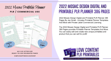 2022 Mosaic Design Digital and Printable PLR Planner 386 Pages