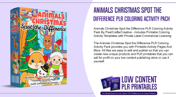Animals Christmas Spot the Difference PLR Coloring Activity Pack