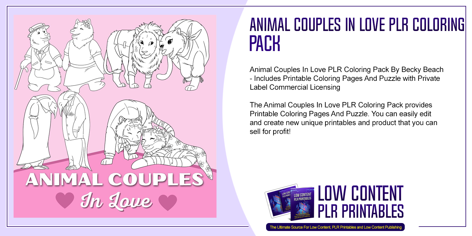 Animal Couples In Love PLR Coloring Pack