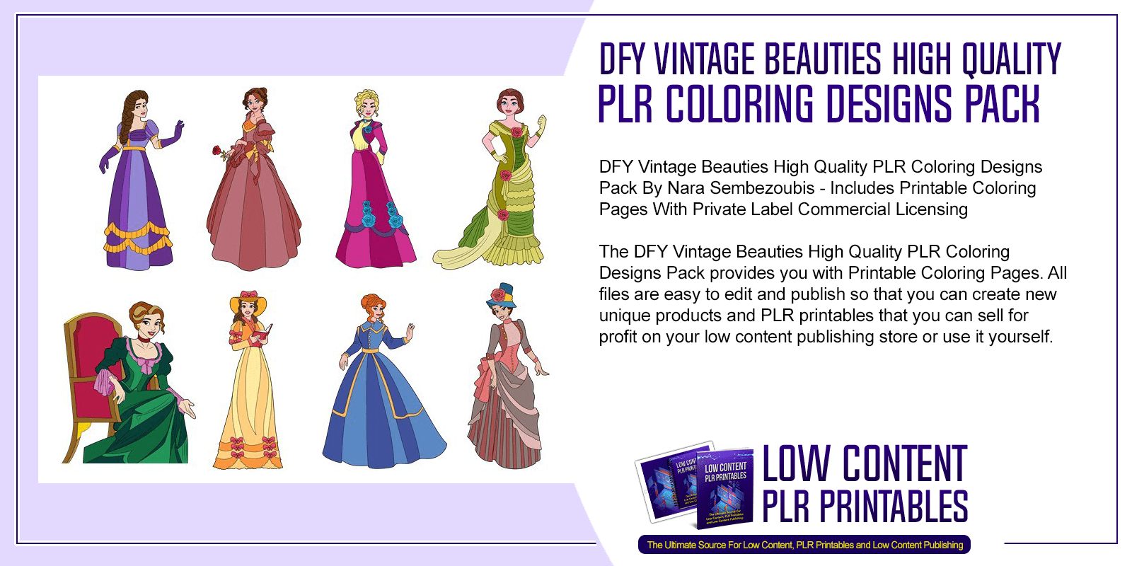 DFY Vintage Beauties High Quality PLR Coloring Designs Pack