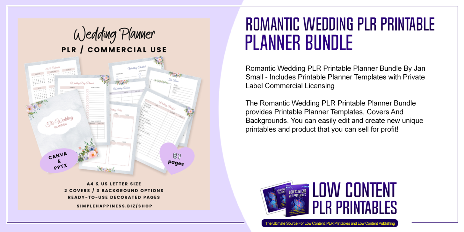 Romantic Wedding PLR Printable Planner Bundle | PLR Printable