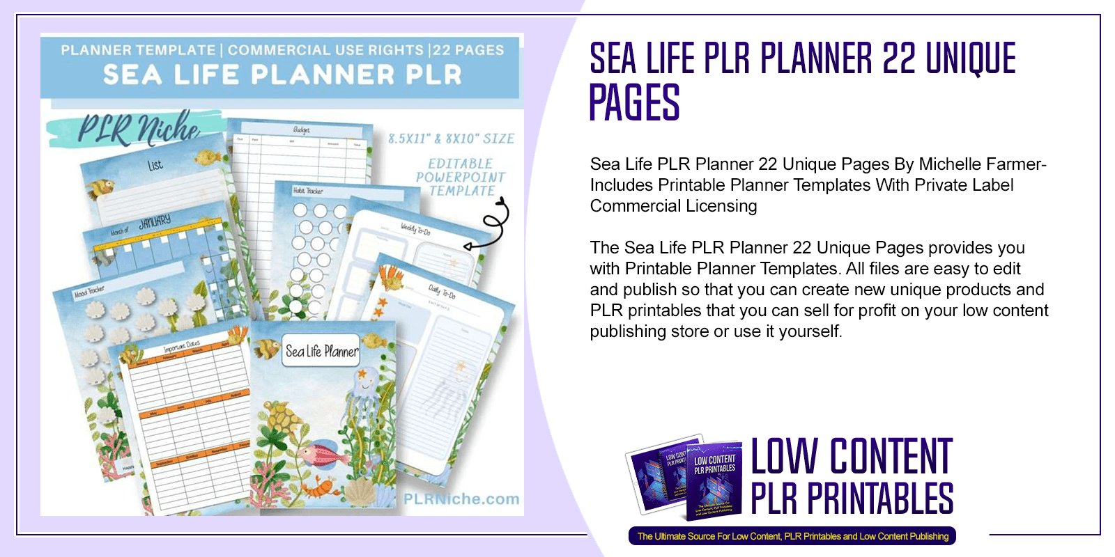 Sea Life PLR Planner 22 Unique Pages