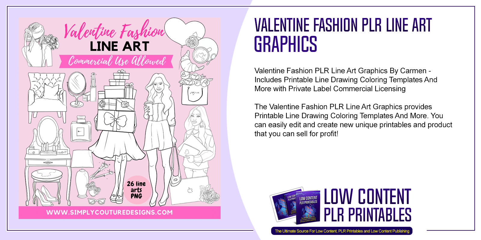 Valentine Fashion PLR Line Art Graphics