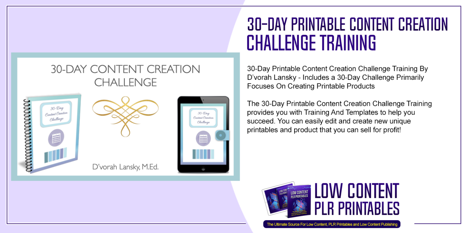 30Day Printable Content Creation Challenge Training PLR Printables