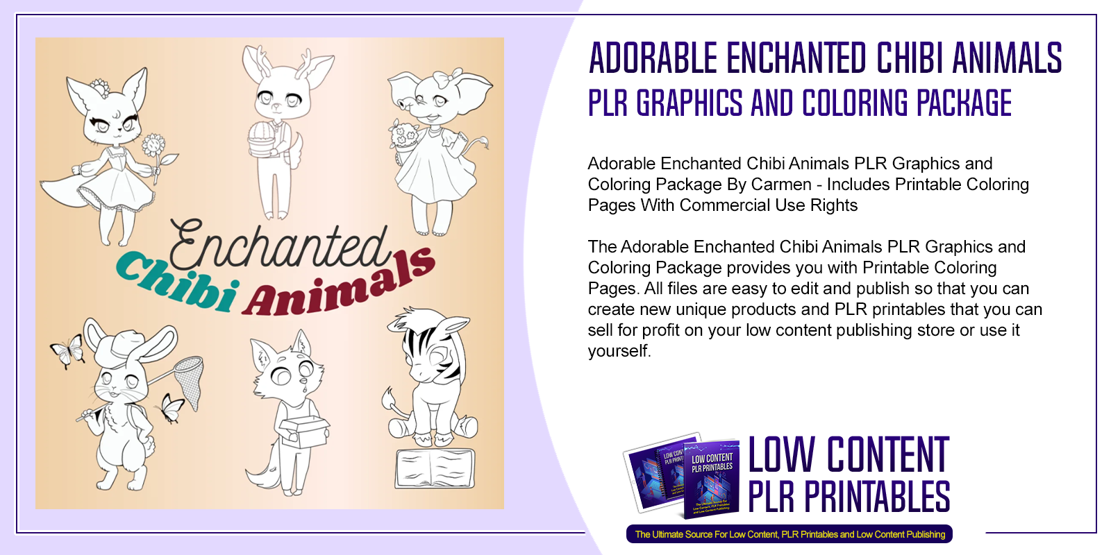 Adorable Enchanted Chibi Animals PLR Graphics and Coloring Package