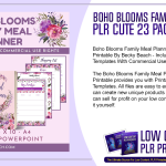 Boho Blooms Family Meal Planner PLR Cute 23 Page Printable