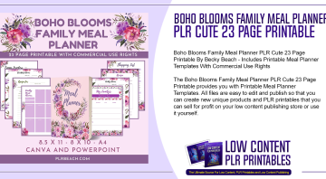 Boho Blooms Family Meal Planner PLR Cute 23 Page Printable