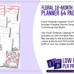 Floral 18 Month Calendar PLR Planner 64 Pages