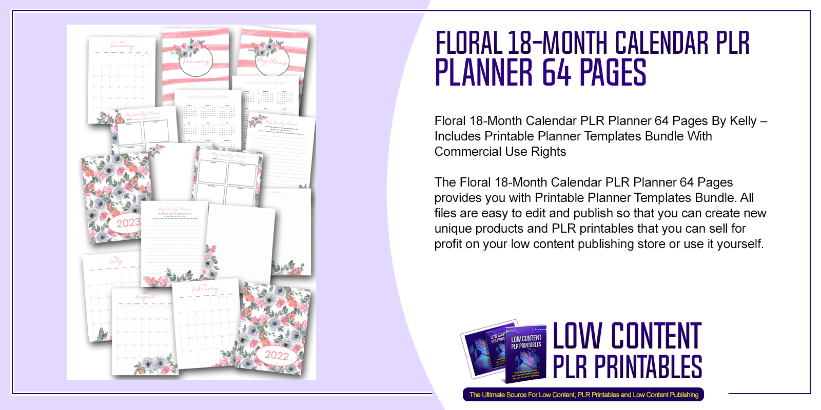 Floral 18 Month Calendar PLR Planner 64 Pages