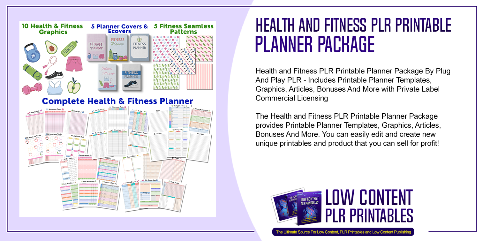 Health and Fitness PLR Printable Planner Package PLR Planner Pages