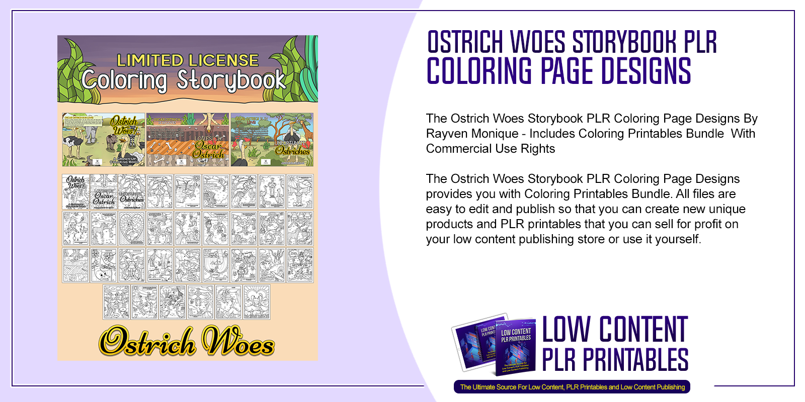 Ostrich Woes Storybook PLR Coloring Page Designs