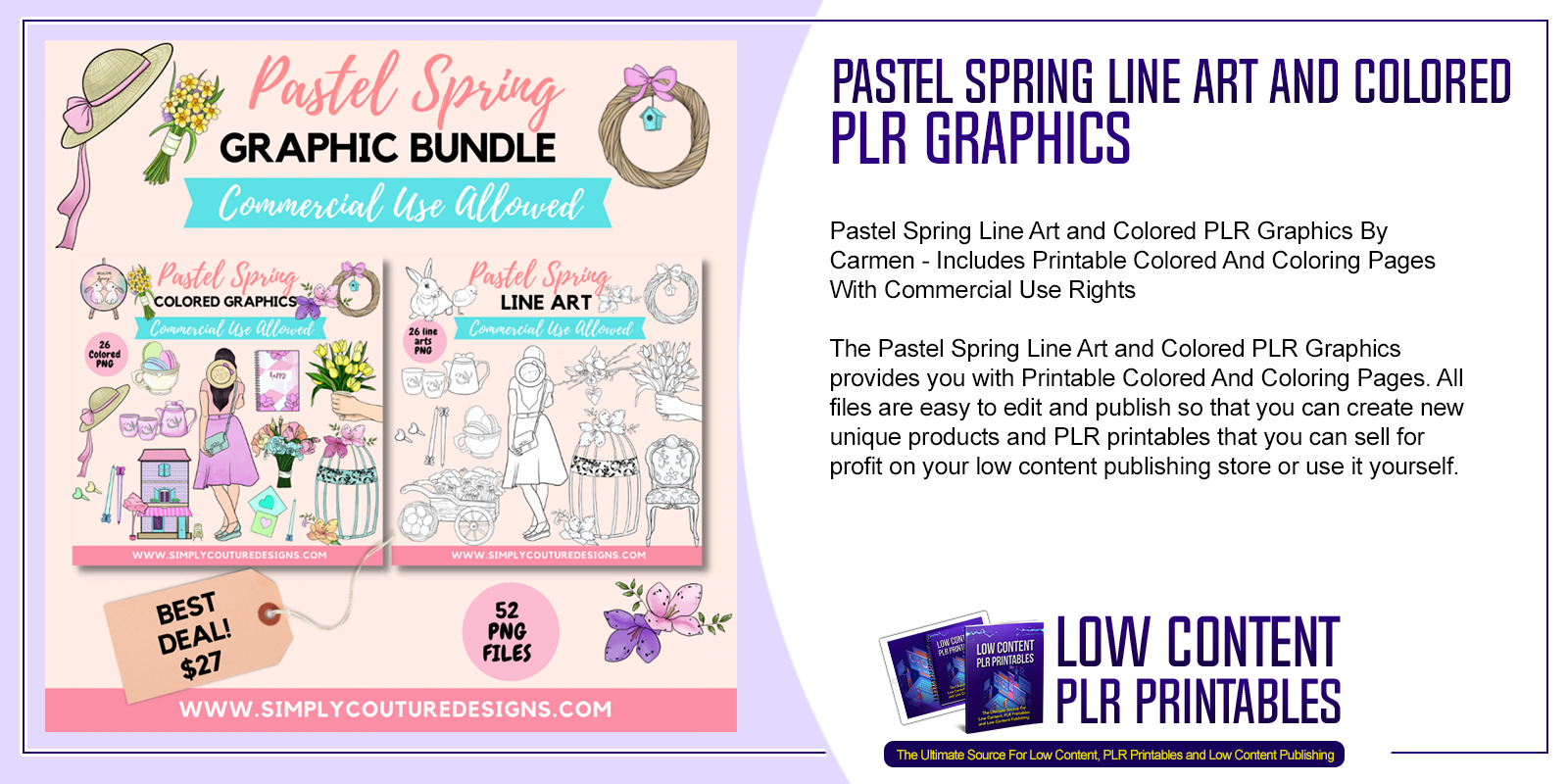 Pastel Spring Line Art and Colored PLR Graphics