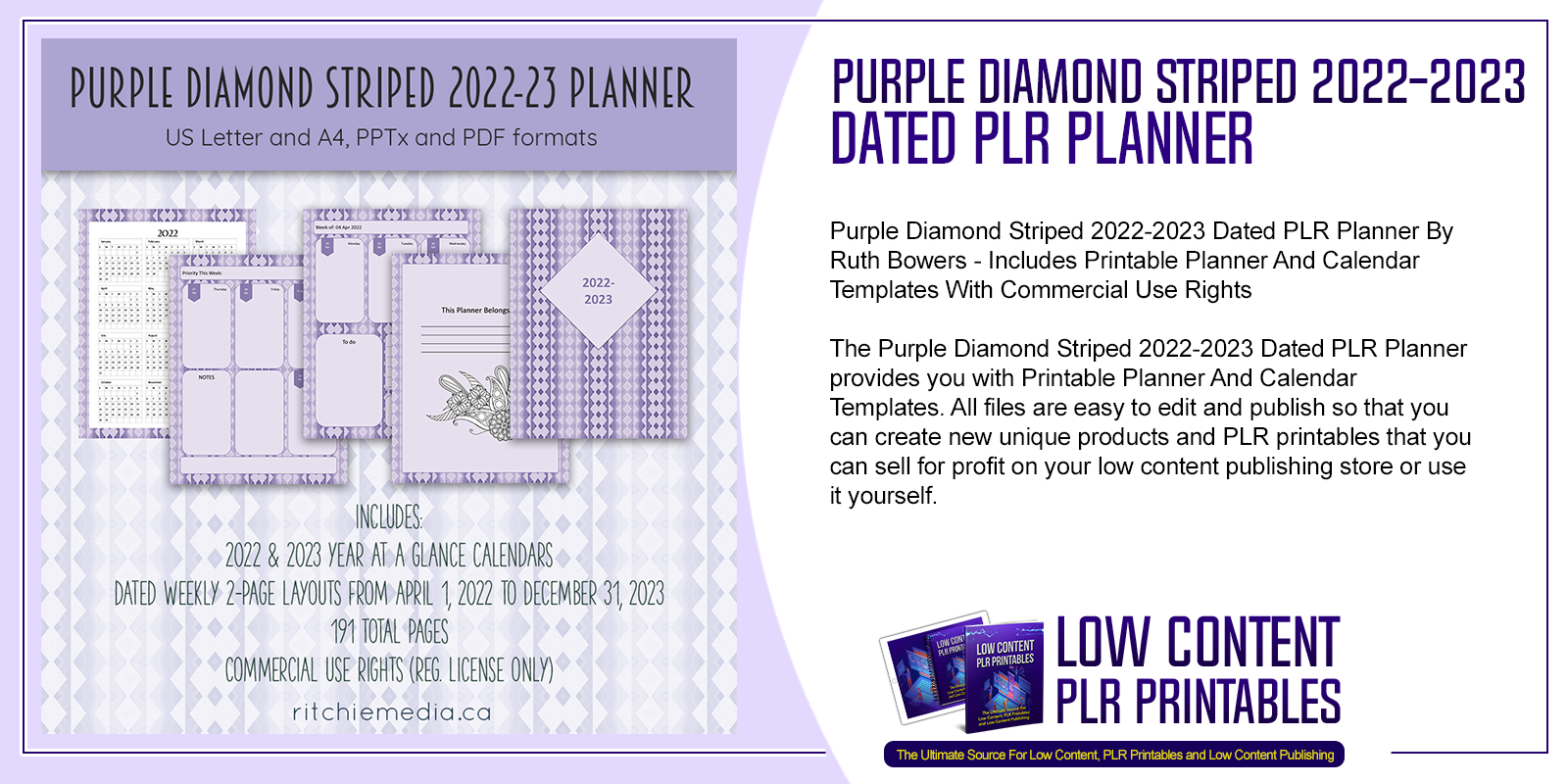 Purple Diamond Striped 2022 2023 Dated PLR Planner