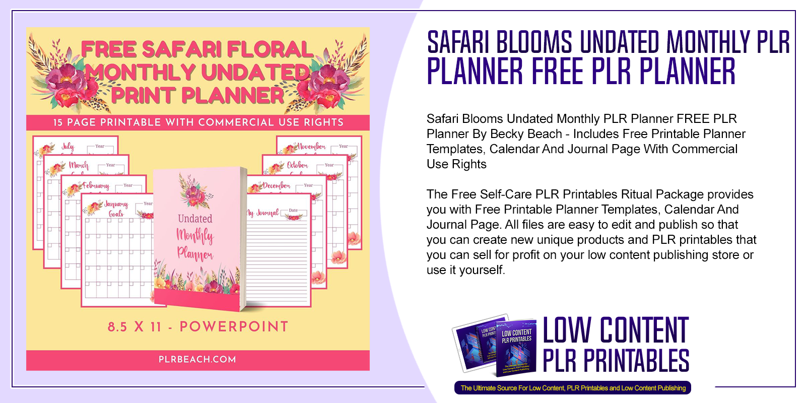 Safari Blooms Undated Monthly PLR Planner FREE PLR Planner