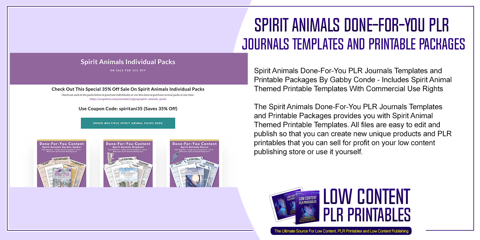 Spirit Animals Done For You PLR Journals Templates and Printable Packages