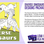 Diverse Dinosaurs PLR Coloring Designs Package