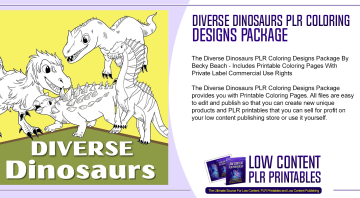 Diverse Dinosaurs PLR Coloring Designs Package