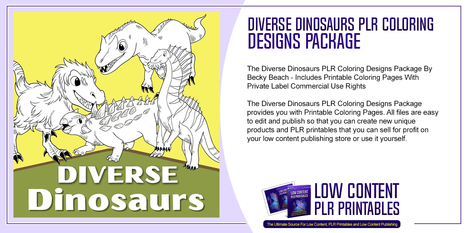 Diverse Dinosaurs PLR Coloring Designs Package