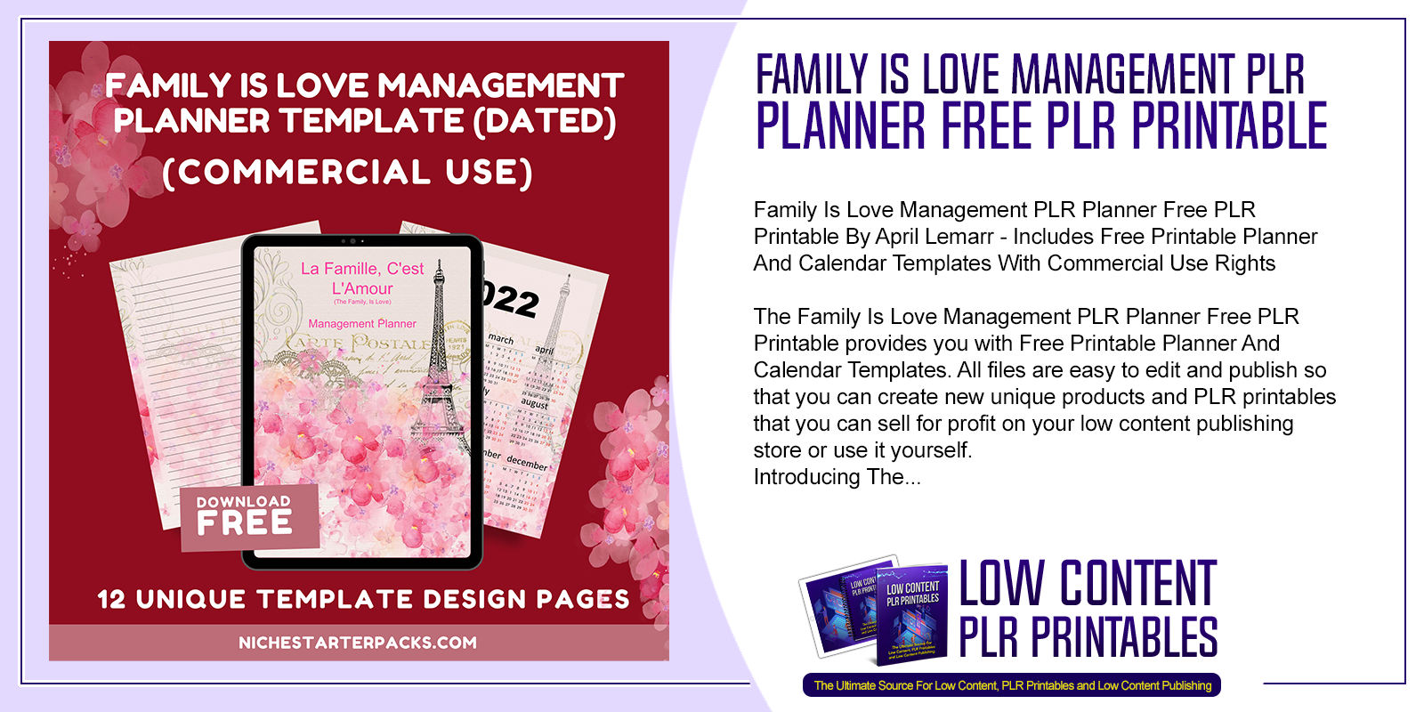 Family Is Love Management PLR Planner Free PLR Printable