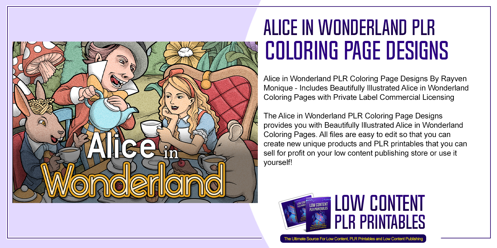 Alice in Wonderland PLR Coloring Page Designs